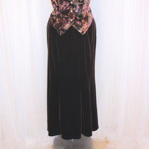 1990s Vintage Up To Size XL Chocolate Brown Velvet Maxi Skirt Flared Bottom